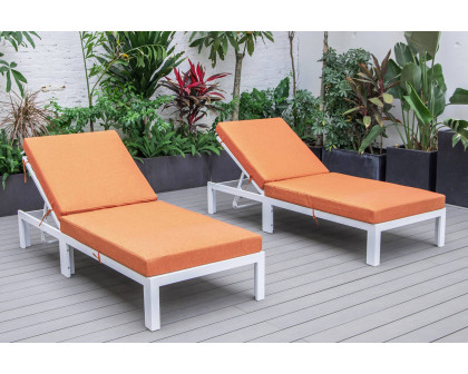 LeisureMod Chelsea Modern Outdoor White Chaise Lounge Chair with Cushions (Set Of 2) - Orange