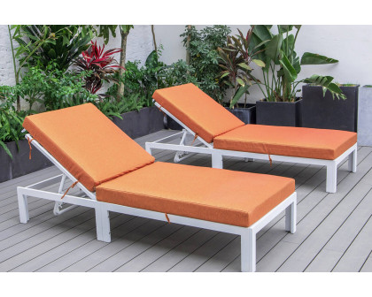 LeisureMod Chelsea Modern Outdoor White Chaise Lounge Chair with Cushions (Set Of 2) - Orange