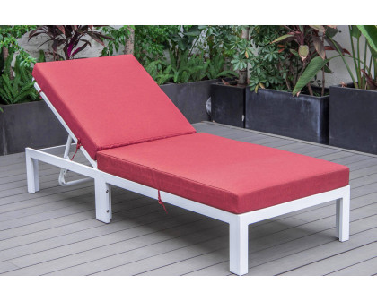 LeisureMod Chelsea Modern Outdoor White Chaise Lounge Chair with Cushions - Red