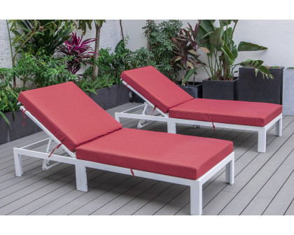 LeisureMod Chelsea Modern Outdoor White Chaise Lounge Chair with Cushions (Set Of 2) - Red