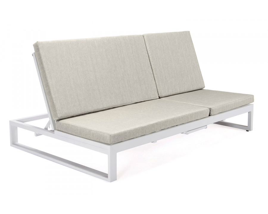 LeisureMod Chelsea Convertible Double Chaise Lounge Chair and Sofa with Cushions - Beige, White