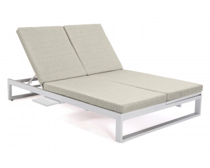 LeisureMod Chelsea Convertible Double Chaise Lounge Chair and Sofa with Cushions - Beige, White