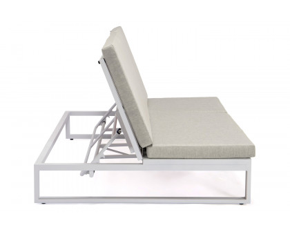 LeisureMod Chelsea Convertible Double Chaise Lounge Chair and Sofa with Cushions - Beige, White