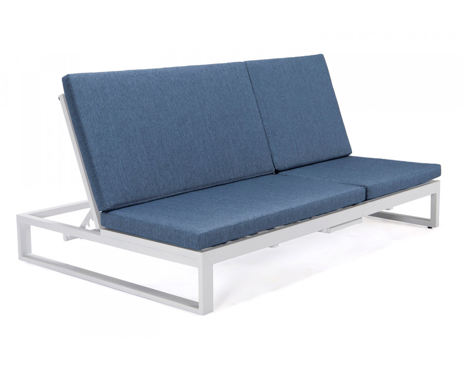 LeisureMod Chelsea Convertible Double Chaise Lounge Chair and Sofa with Cushions - Blue, White