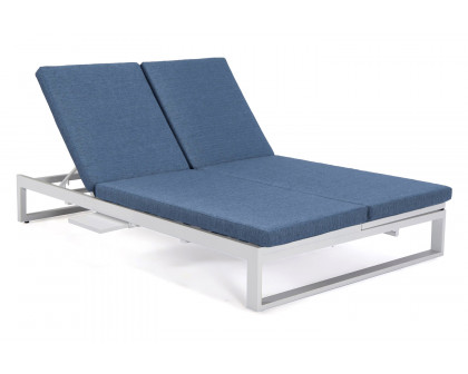 LeisureMod Chelsea Convertible Double Chaise Lounge Chair and Sofa with Cushions - Blue, White