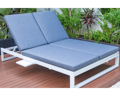 LeisureMod Chelsea Convertible Double Chaise Lounge Chair and Sofa with Cushions - Blue, White