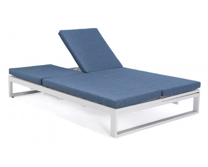 LeisureMod Chelsea Convertible Double Chaise Lounge Chair and Sofa with Cushions - Blue, White