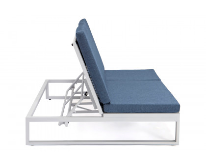 LeisureMod Chelsea Convertible Double Chaise Lounge Chair and Sofa with Cushions - Blue, White