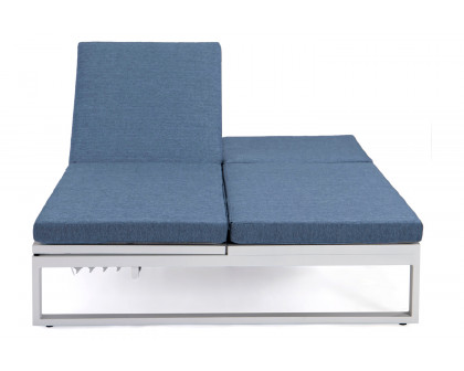 LeisureMod Chelsea Convertible Double Chaise Lounge Chair and Sofa with Cushions - Blue, White