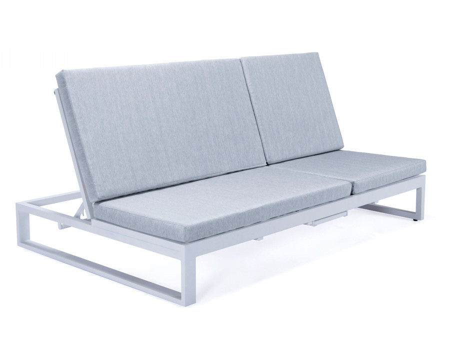 LeisureMod Chelsea Convertible Double Chaise Lounge Chair and Sofa with Cushions - Light Gray, White