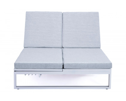 LeisureMod Chelsea Convertible Double Chaise Lounge Chair and Sofa with Cushions - Light Gray, White