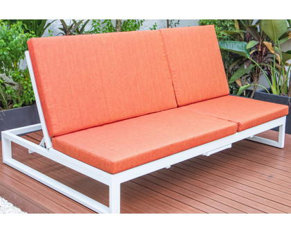 LeisureMod Chelsea Convertible Double Chaise Lounge Chair and Sofa with Cushions - Orange, White