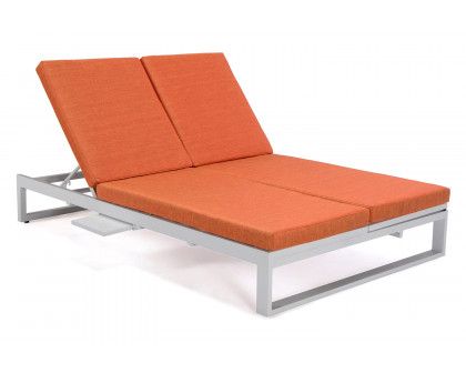 LeisureMod Chelsea Convertible Double Chaise Lounge Chair and Sofa with Cushions - Orange, White