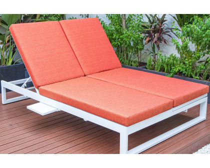 LeisureMod Chelsea Convertible Double Chaise Lounge Chair and Sofa with Cushions - Orange, White