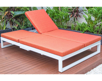 LeisureMod Chelsea Convertible Double Chaise Lounge Chair and Sofa with Cushions - Orange, White