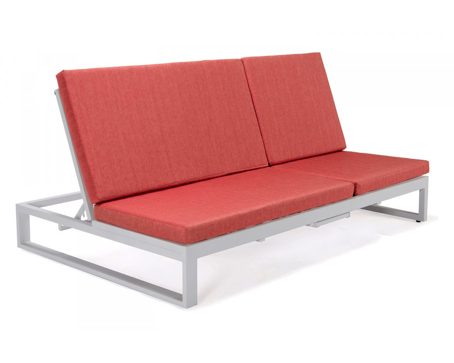 LeisureMod Chelsea Convertible Double Chaise Lounge Chair and Sofa with Cushions - Red, White