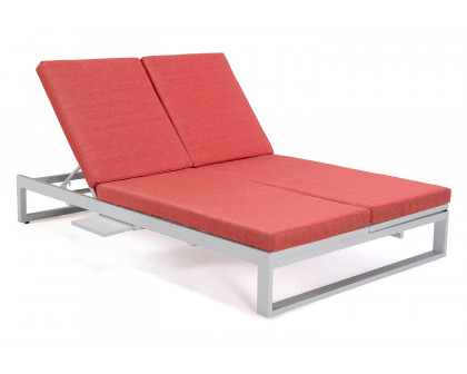 LeisureMod Chelsea Convertible Double Chaise Lounge Chair and Sofa with Cushions - Red, White