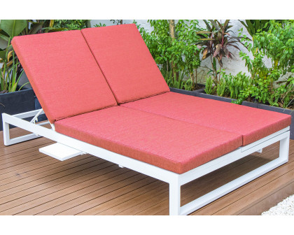 LeisureMod Chelsea Convertible Double Chaise Lounge Chair and Sofa with Cushions - Red, White