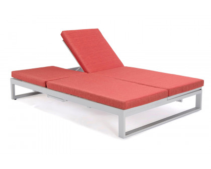 LeisureMod Chelsea Convertible Double Chaise Lounge Chair and Sofa with Cushions - Red, White