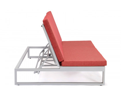 LeisureMod Chelsea Convertible Double Chaise Lounge Chair and Sofa with Cushions - Red, White