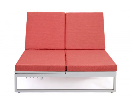 LeisureMod Chelsea Convertible Double Chaise Lounge Chair and Sofa with Cushions - Red, White