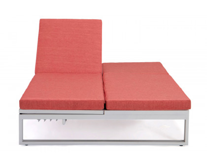 LeisureMod Chelsea Convertible Double Chaise Lounge Chair and Sofa with Cushions - Red, White