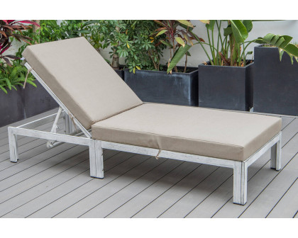 LeisureMod Chelsea Modern Outdoor Weathered Gray Chaise Lounge Chair with Cushions