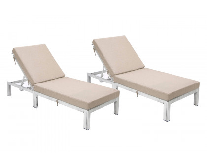 LeisureMod Chelsea Modern Outdoor Weathered Gray Chaise Lounge Chair with Cushions (Set Of 2)