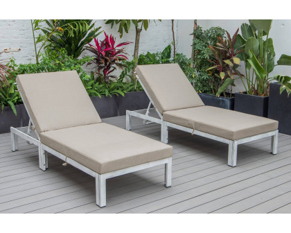 LeisureMod Chelsea Modern Outdoor Weathered Gray Chaise Lounge Chair with Cushions (Set Of 2) - Beige