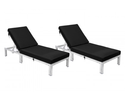 LeisureMod Chelsea Modern Outdoor Weathered Gray Chaise Lounge Chair with Cushions (Set Of 2)