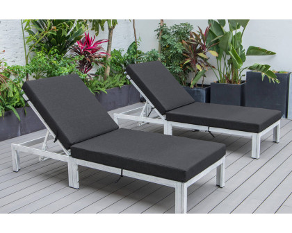 LeisureMod Chelsea Modern Outdoor Weathered Gray Chaise Lounge Chair with Cushions (Set Of 2) - Black