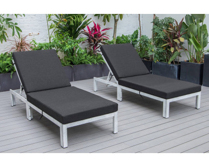 LeisureMod Chelsea Modern Outdoor Weathered Gray Chaise Lounge Chair with Cushions (Set Of 2) - Black