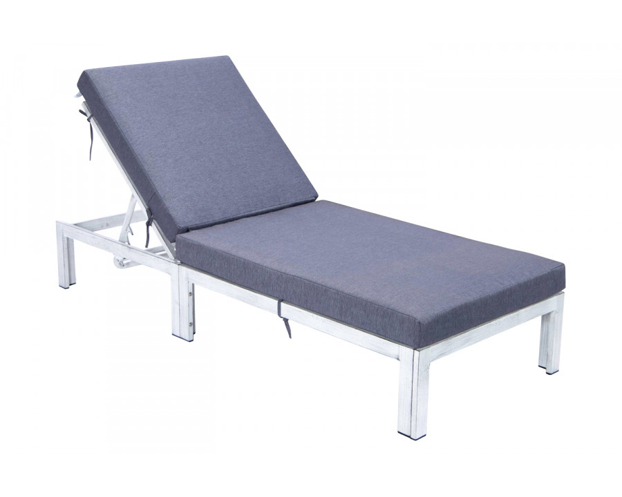 LeisureMod Chelsea Modern Outdoor Weathered Gray Chaise Lounge Chair with Cushions - Blue