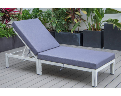 LeisureMod Chelsea Modern Outdoor Weathered Gray Chaise Lounge Chair with Cushions - Blue