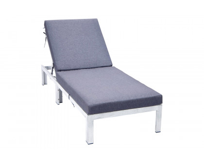 LeisureMod Chelsea Modern Outdoor Weathered Gray Chaise Lounge Chair with Cushions - Blue