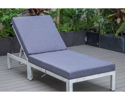 LeisureMod Chelsea Modern Outdoor Weathered Gray Chaise Lounge Chair with Cushions - Blue