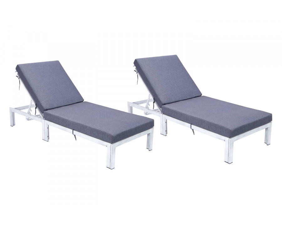 LeisureMod Chelsea Modern Outdoor Weathered Gray Chaise Lounge Chair with Cushions (Set Of 2) - Blue