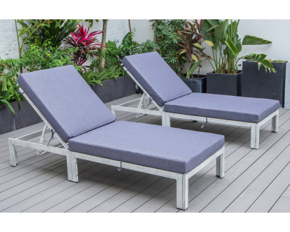 LeisureMod Chelsea Modern Outdoor Weathered Gray Chaise Lounge Chair with Cushions (Set Of 2) - Blue