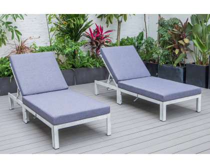 LeisureMod Chelsea Modern Outdoor Weathered Gray Chaise Lounge Chair with Cushions (Set Of 2) - Blue