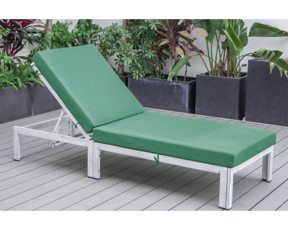 LeisureMod Chelsea Modern Outdoor Weathered Gray Chaise Lounge Chair with Cushions - Green