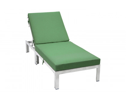 LeisureMod Chelsea Modern Outdoor Weathered Gray Chaise Lounge Chair with Cushions - Green