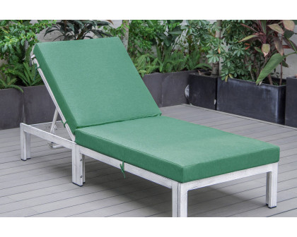 LeisureMod Chelsea Modern Outdoor Weathered Gray Chaise Lounge Chair with Cushions - Green