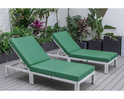 LeisureMod Chelsea Modern Outdoor Weathered Gray Chaise Lounge Chair with Cushions (Set Of 2) - Green