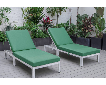 LeisureMod Chelsea Modern Outdoor Weathered Gray Chaise Lounge Chair with Cushions (Set Of 2) - Green