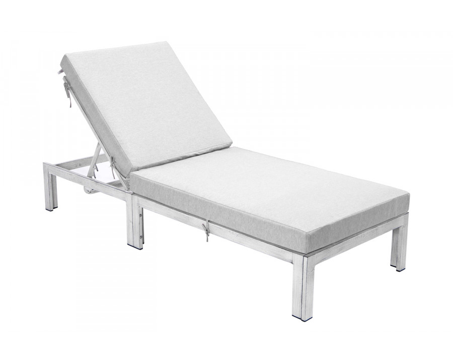 LeisureMod Chelsea Modern Outdoor Weathered Gray Chaise Lounge Chair with Cushions - Light Gray