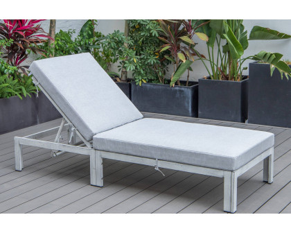 LeisureMod Chelsea Modern Outdoor Weathered Gray Chaise Lounge Chair with Cushions - Light Gray