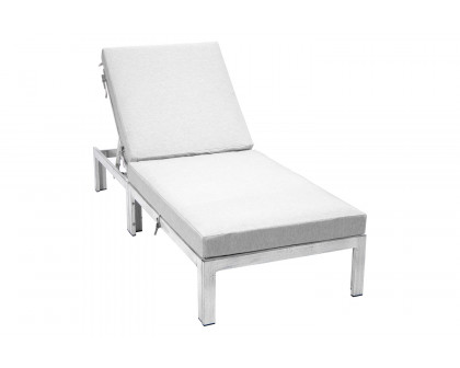 LeisureMod Chelsea Modern Outdoor Weathered Gray Chaise Lounge Chair with Cushions - Light Gray