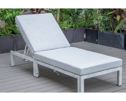 LeisureMod Chelsea Modern Outdoor Weathered Gray Chaise Lounge Chair with Cushions - Light Gray