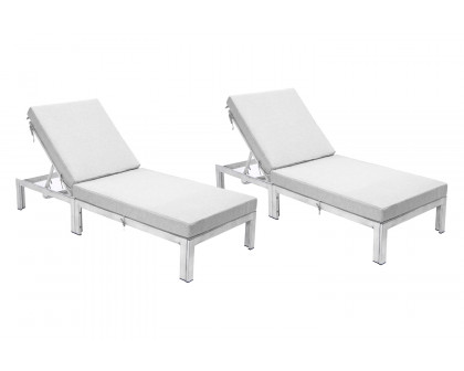 LeisureMod Chelsea Modern Outdoor Weathered Gray Chaise Lounge Chair with Cushions (Set Of 2)