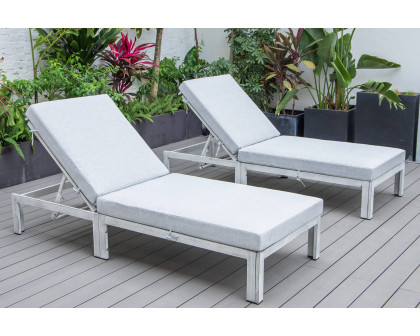 LeisureMod Chelsea Modern Outdoor Weathered Gray Chaise Lounge Chair with Cushions (Set Of 2) - Light Gray